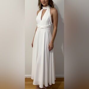 Black Halo Caelith Halter Elegant White Midi Dress Size 12